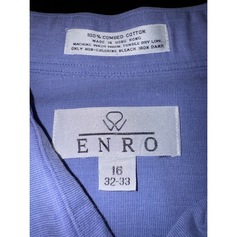 Vintage ENRO Mens Casual Dress Shirt Blue 16 32-33 100% Cotton Made Hong Kong